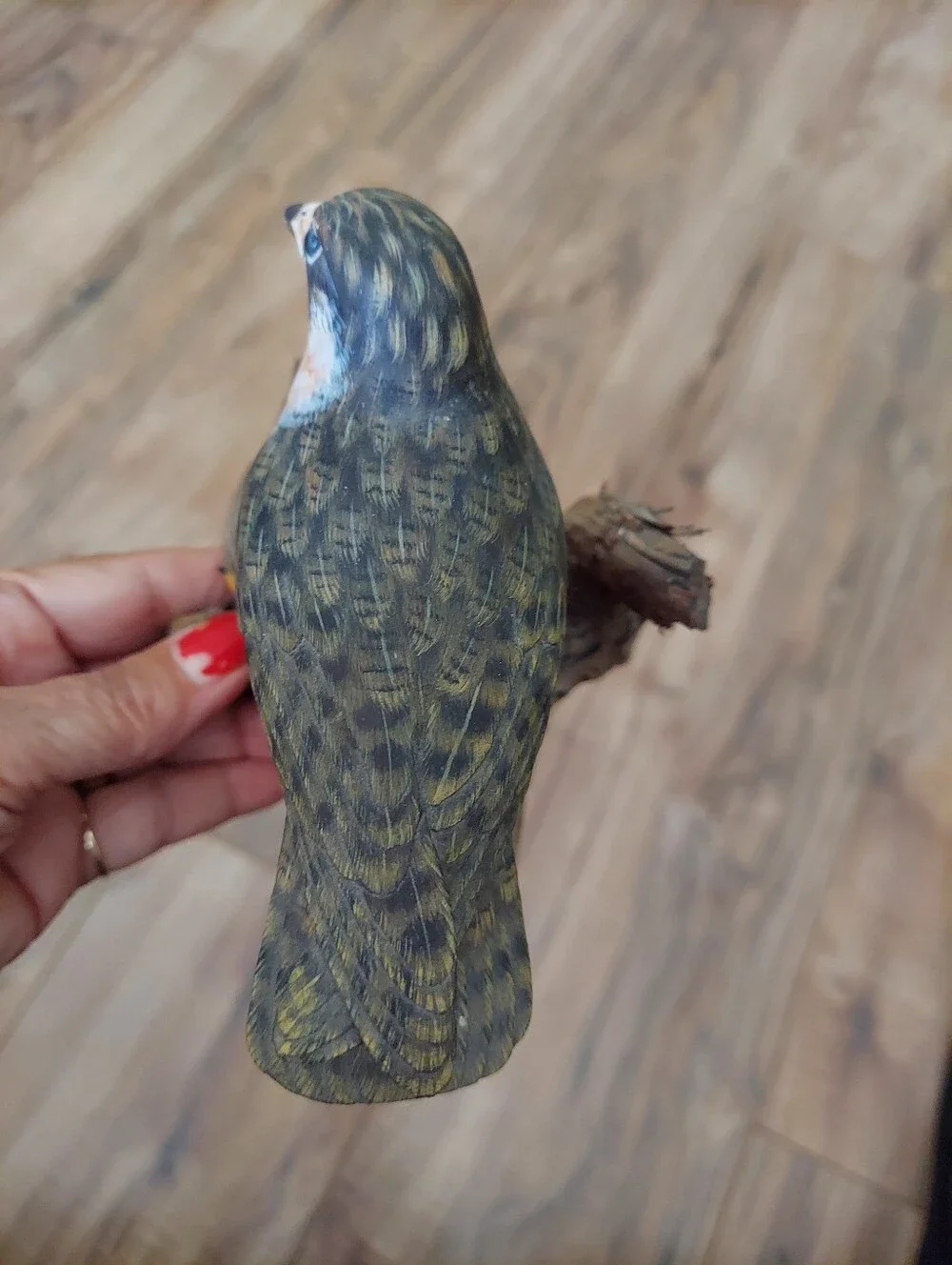 Peregrine Falcon Hand Carved And Painted Glass Eyes Setting On Drift Wood 4.5x6